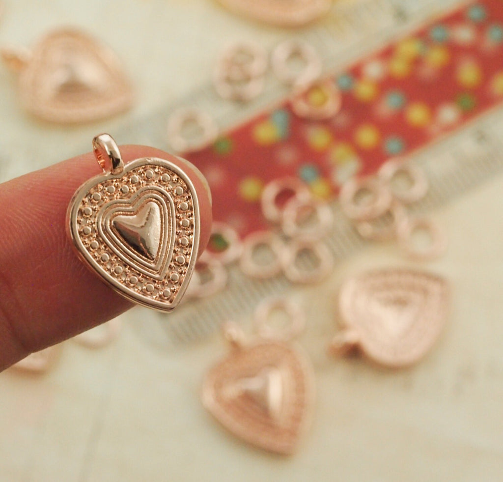 SALE - 5 Rose Gold Plated Heart in Heart Charms - 18mm X 13mm - 100% Guarantee
