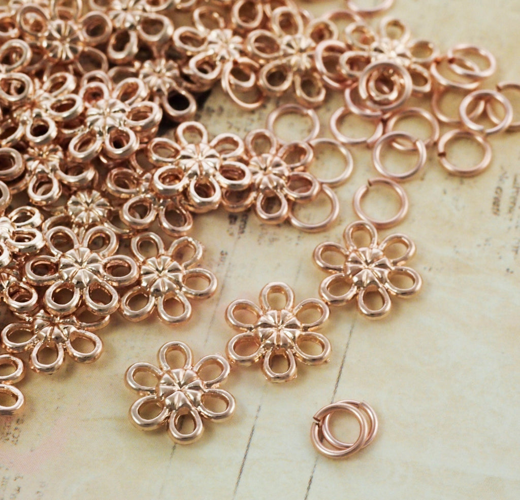 Clearance Sale 30 Rose Gold Plated Flower Charms - 10mm Forget Me Nots