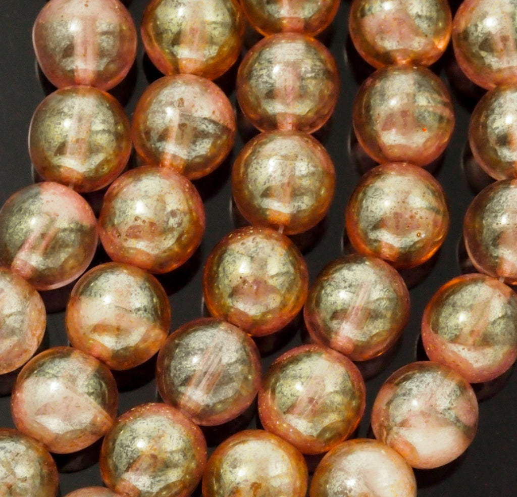 15 - 8mm Glow in the Dark Topaz Pink Beads - Luster Transparent Smooth Czech Glass Rounds -100% Guarantee