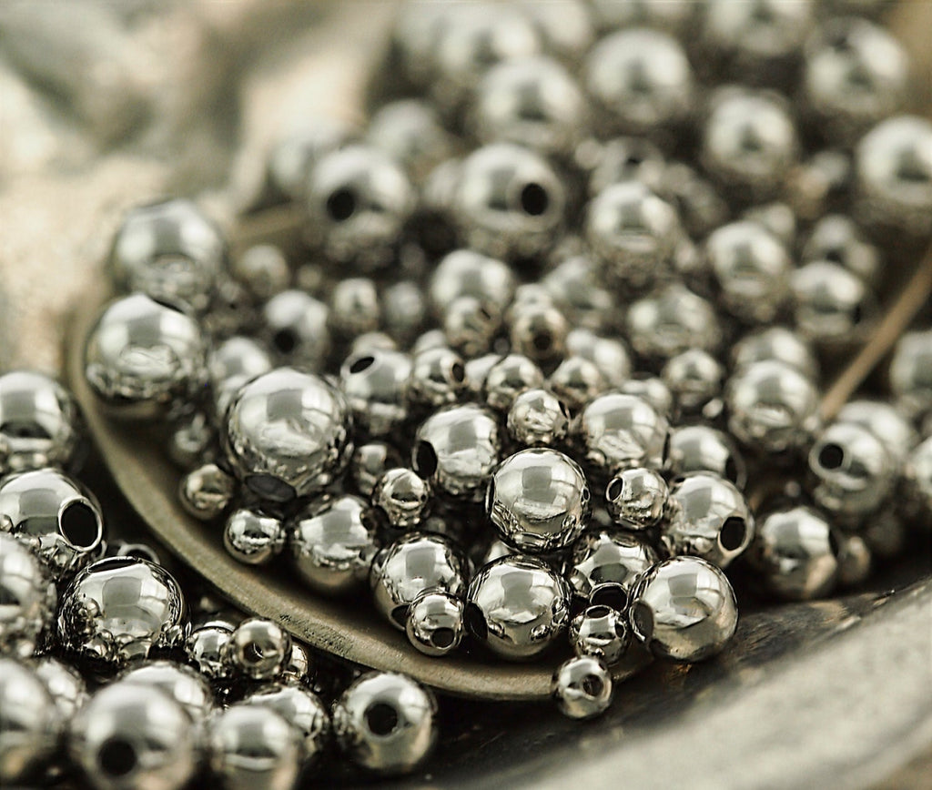 100 Bright Silver Smooth Round Beads - 2.5mm, 3mm, 4mm, 5mm, or 6mm.