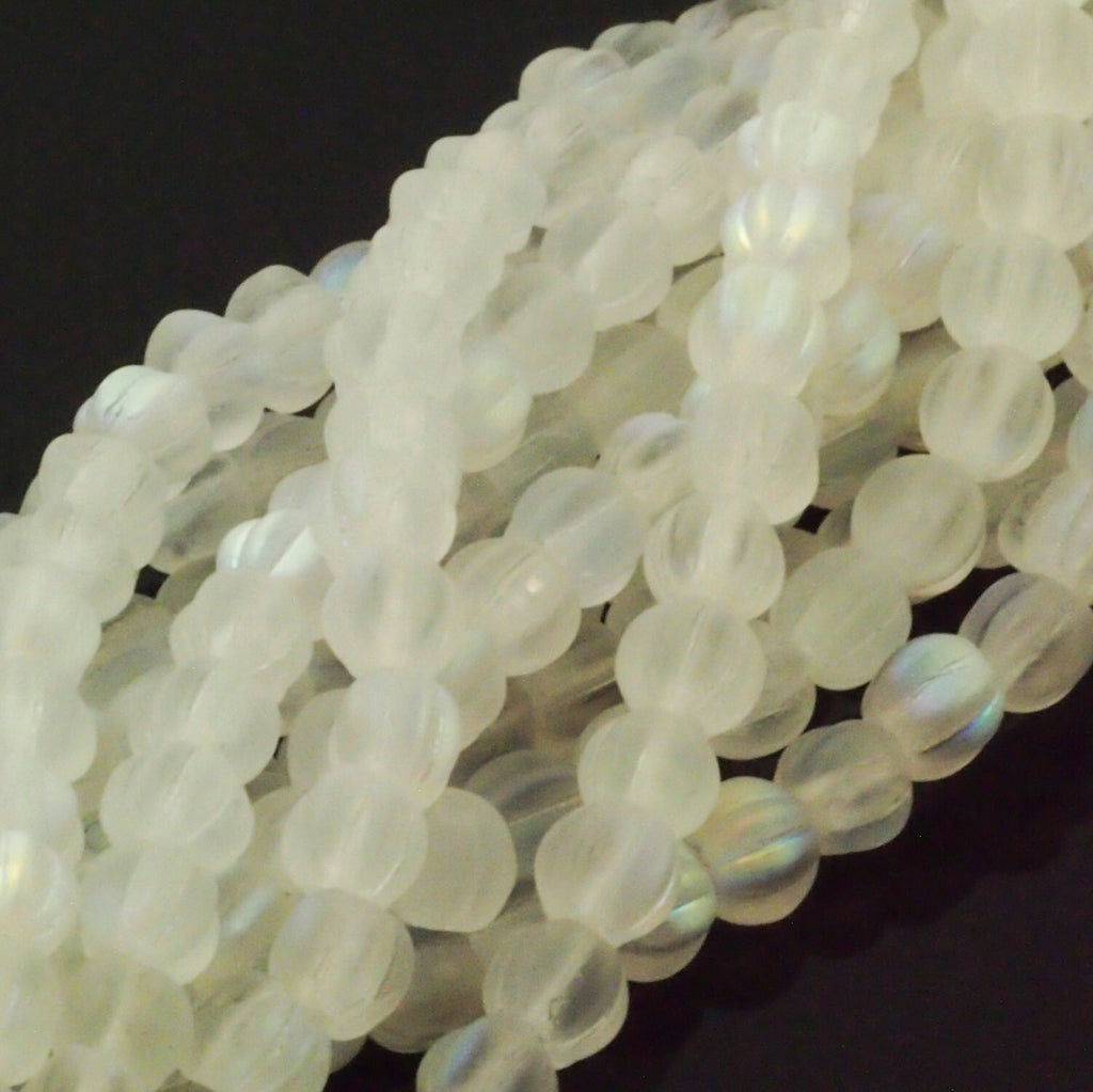 30 - 100% Guaranteed 5mm Matte Crystal AB Melon Beads - Corrugated Czech Glass Rounds