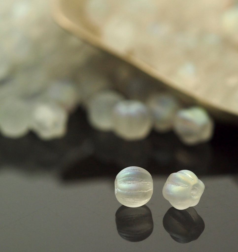 30 - 100% Guaranteed 5mm Matte Crystal AB Melon Beads - Corrugated Czech Glass Rounds
