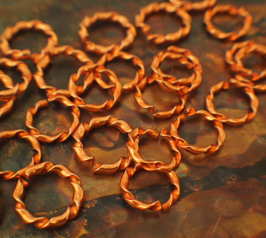 50 Solid Copper Jump Rings - Twisted Half Round - You Pick Gauge and Diameter
