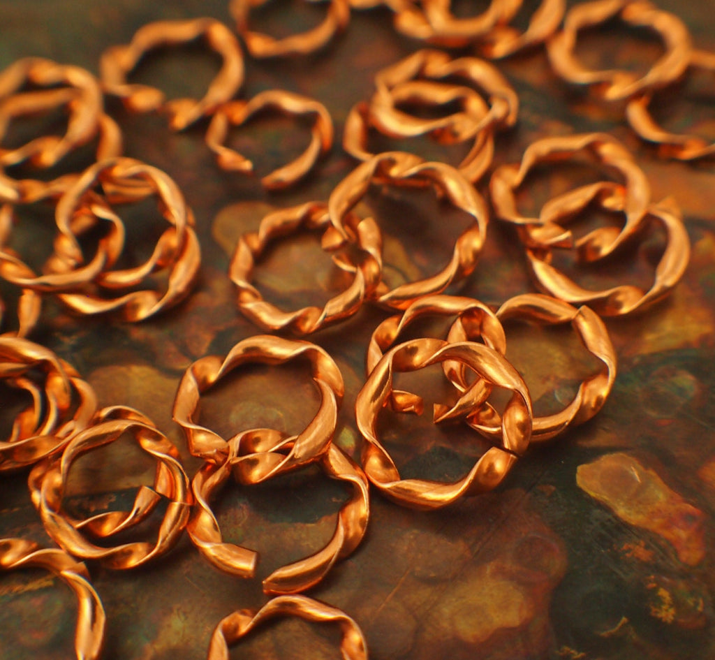 50 Solid Copper Jump Rings - Twisted Half Round - You Pick Gauge and Diameter