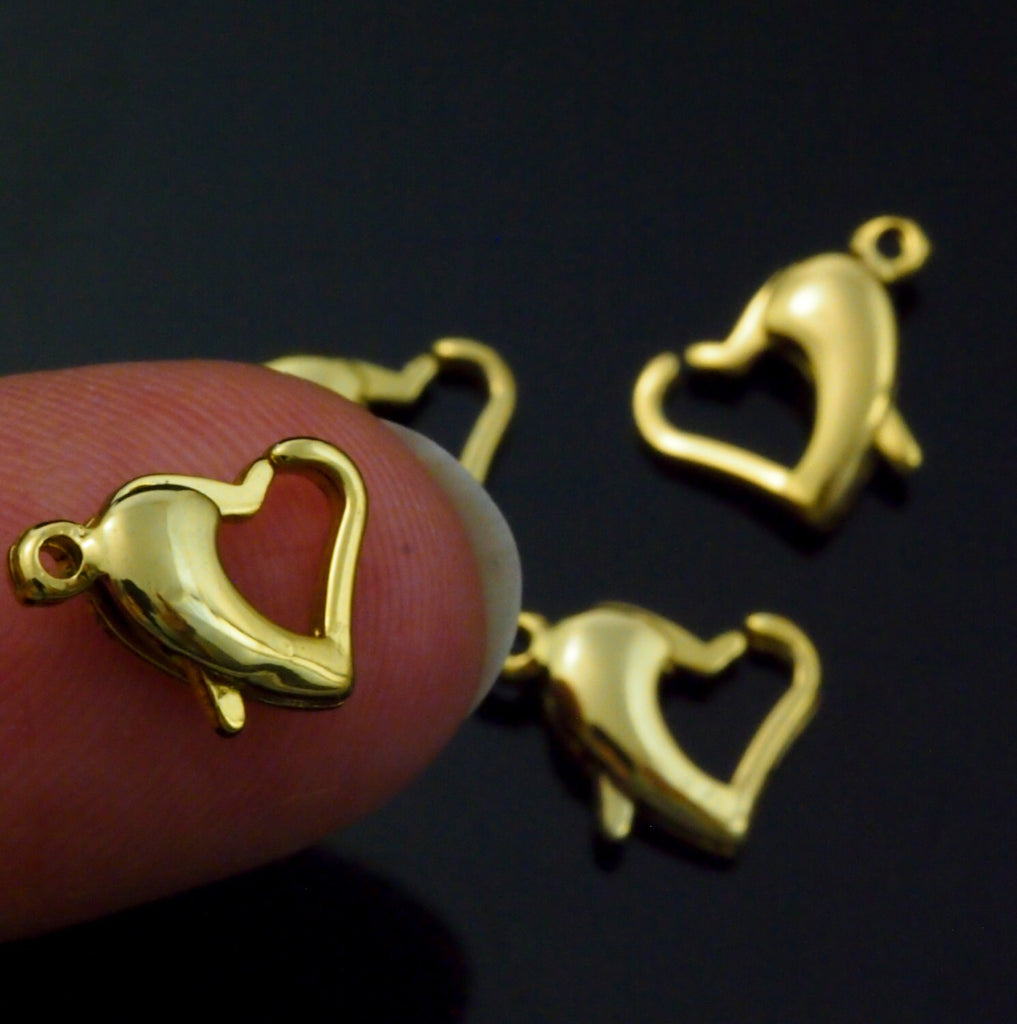 Clearance Sale 2 Gold Stainless Steel Heart Lobster Clasps 12mm X 9mm
