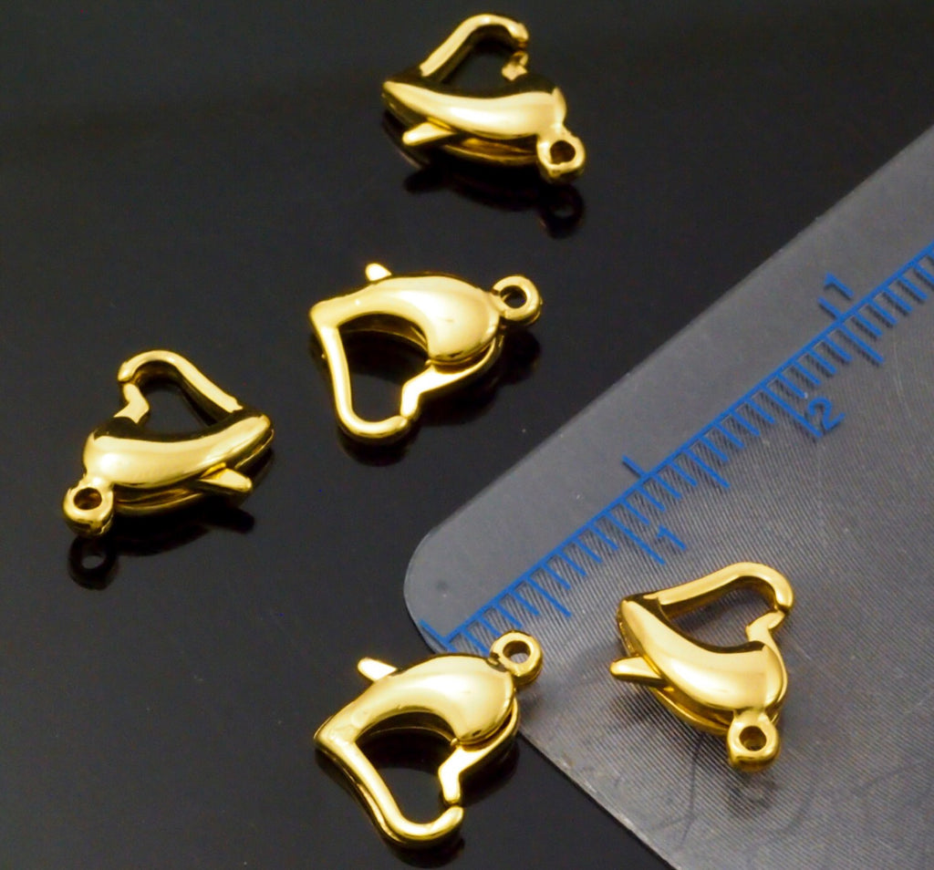 Clearance Sale 2 Gold Stainless Steel Heart Lobster Clasps 12mm X 9mm