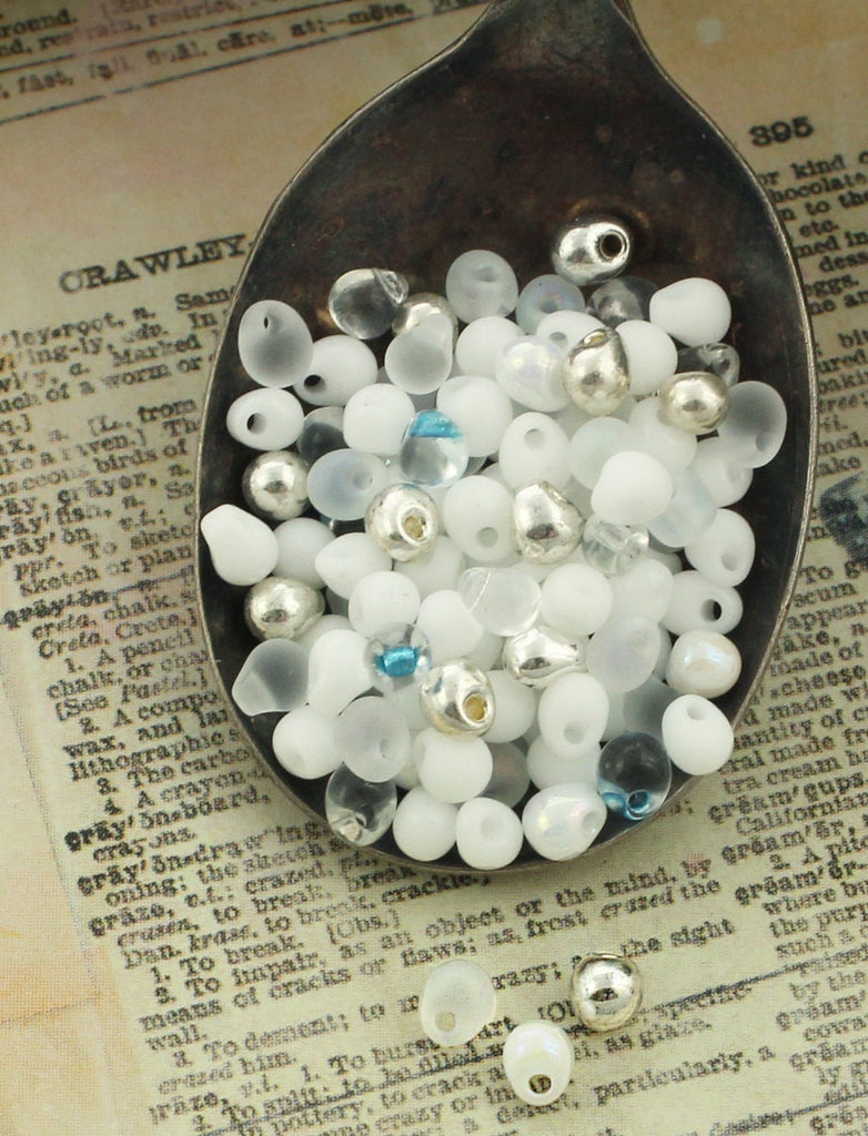 Let it Snow Drop Bead Mix -Clears, Whites, Silvers, and a Touch of Blue - Gorgeous and Dreamy