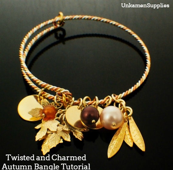Twisted and Charmed Autumn Bangle PDF - DIY Jewelry Instructions - Snag-Less
