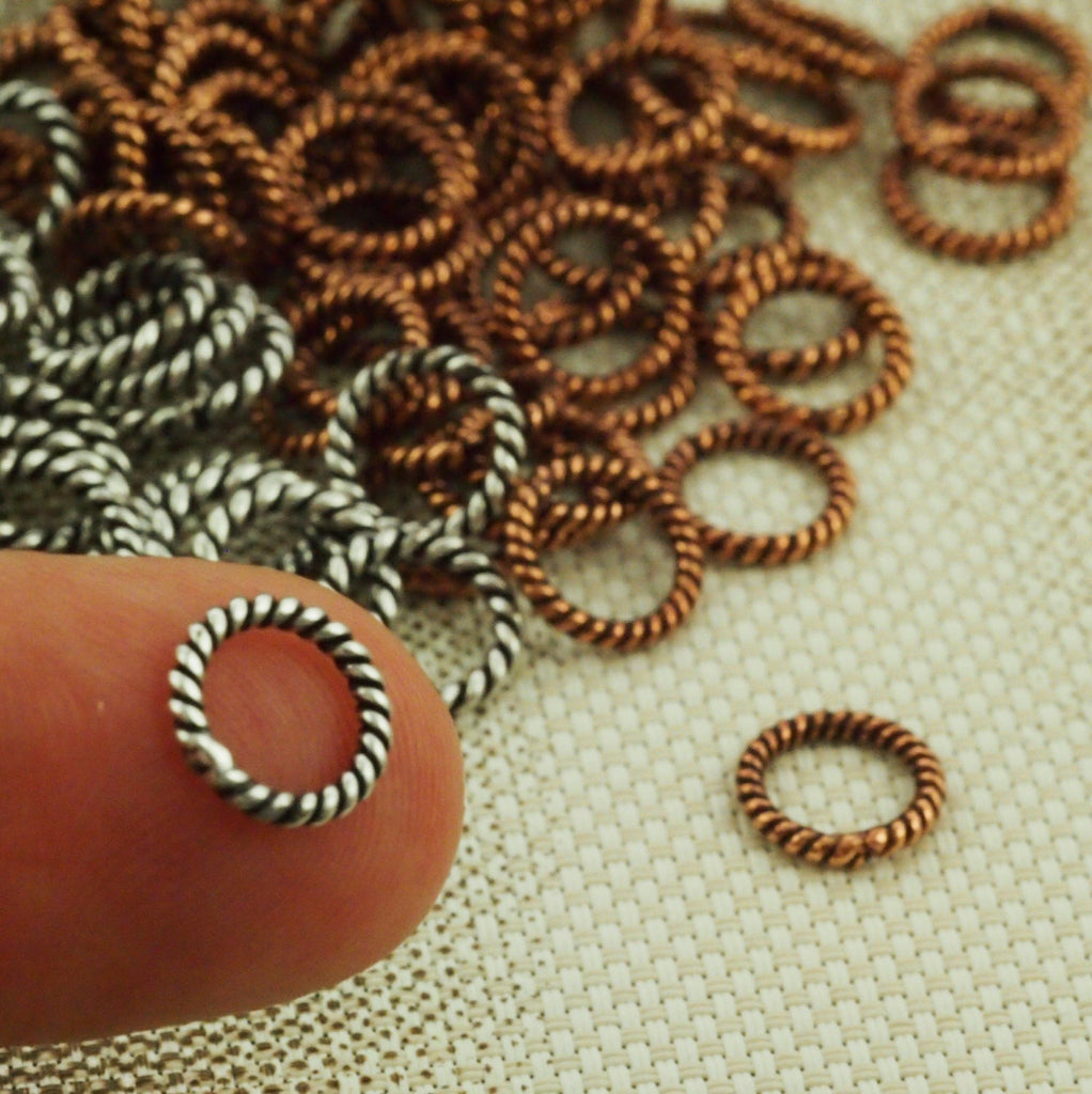 60 Fancy Soldered Closed Antique Silver or Antique Copper Jump Rings - 16 gauge 8mm OD - 100% Guarantee