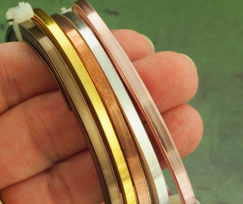 Flat Artistic Wire - Non Tarnish Silver Plate, Antique Brass, Rose Gold Color, Gold Color, Bare Copper