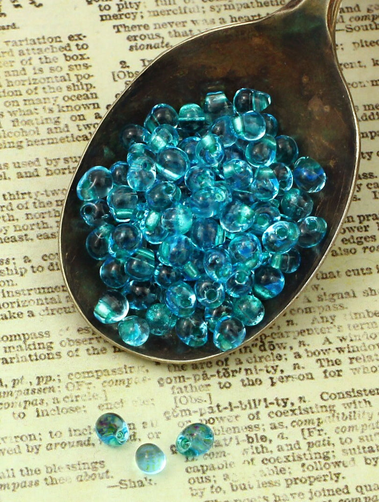 Sparkling Aqua Green Lined Aqua Fringe Glass Beads - 3.4mm Miyuki Tear Drops - 100% Guarantee