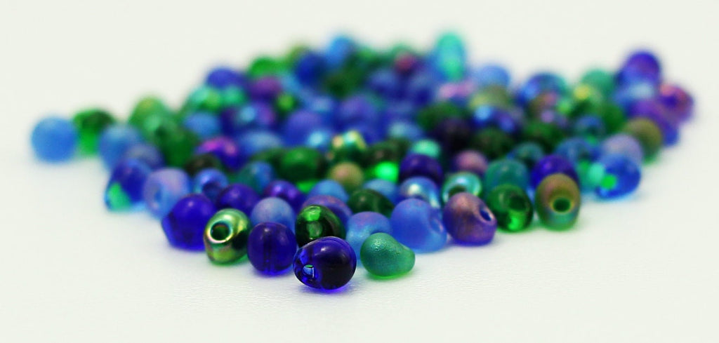 Pacific Fringe Glass Beads Mix - Colorful Blue and Green -  Shaggy and FUN - 100% Guarantee