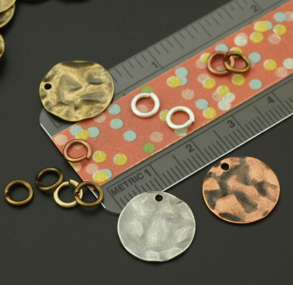 10 - Organic Textured Charms in Antique Silver, Antique Copper, Antique Gold in 10mm or 16mm - 100% Guarantee