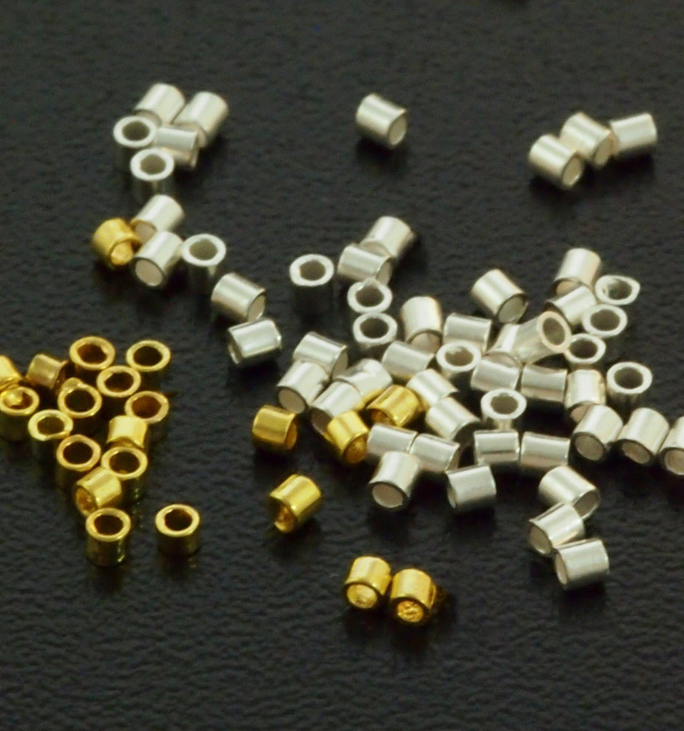 100 - Crimp Tubes - Silver Plated or Gold Plated Brass in 4 Sizes - Best Commercially Made - 100% Guarantee