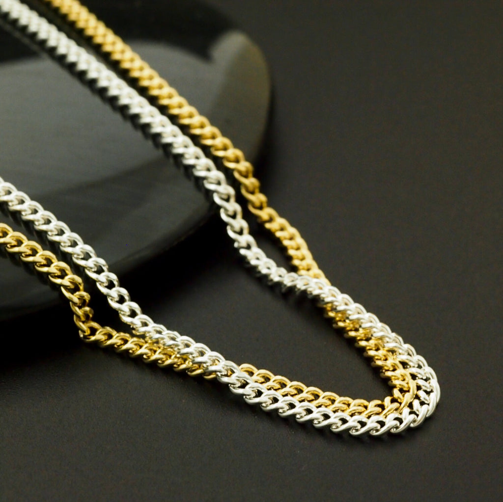 2mm 18 or 24 inch Diamond Cut Curb Chain - Made in the USA - Silver Plate or Gold Plate