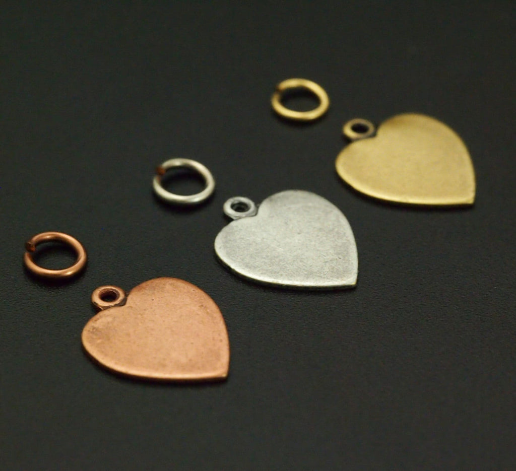 12 Small Textured Heart Charm Blanks - You Pick Finish - 11mm X 10mm - Perfect for Stamping - 100% Guarantee