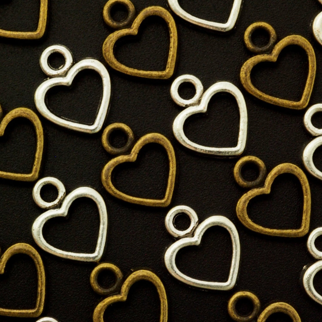 Clearance Sale 10 Outline Heart Charms - 12mm x 10mm - You Choose Antique Silver or Gold Plated