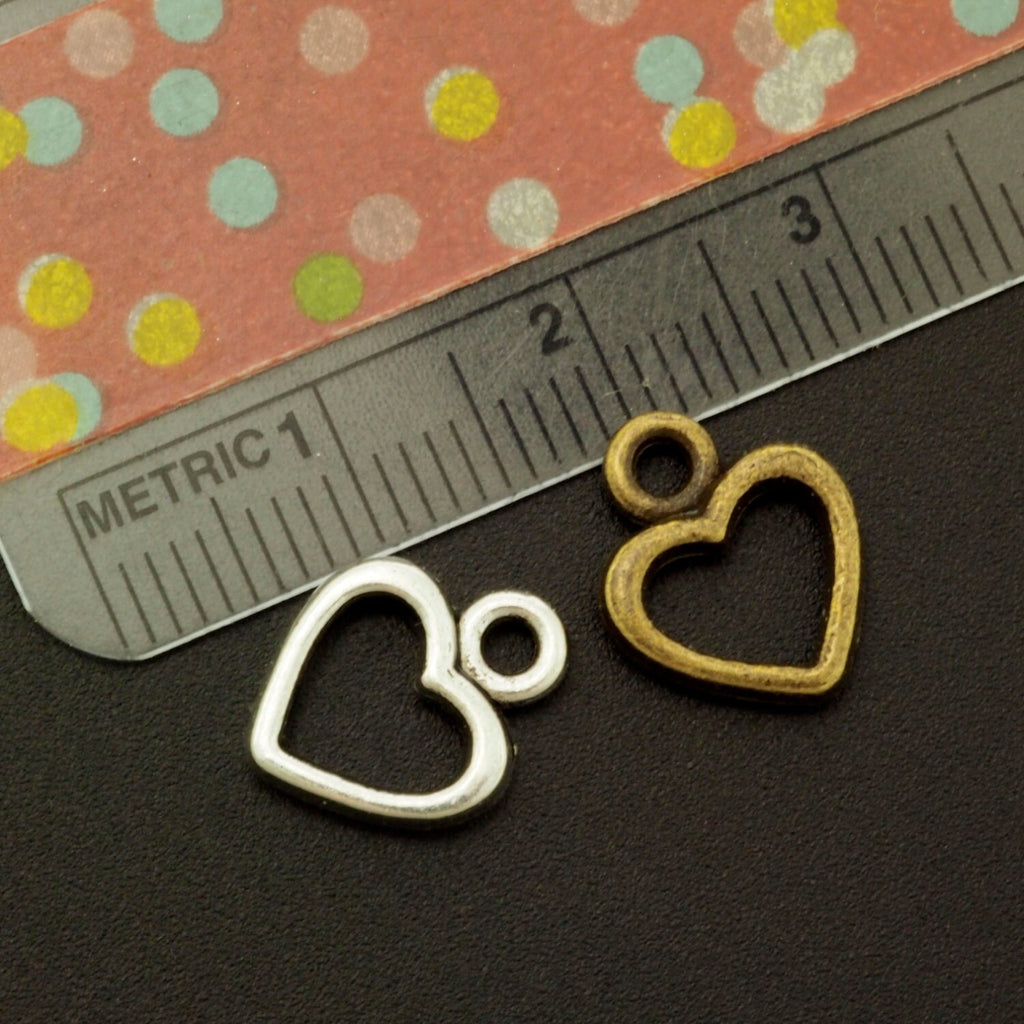 Clearance Sale 10 Outline Heart Charms - 12mm x 10mm - You Choose Antique Silver or Gold Plated