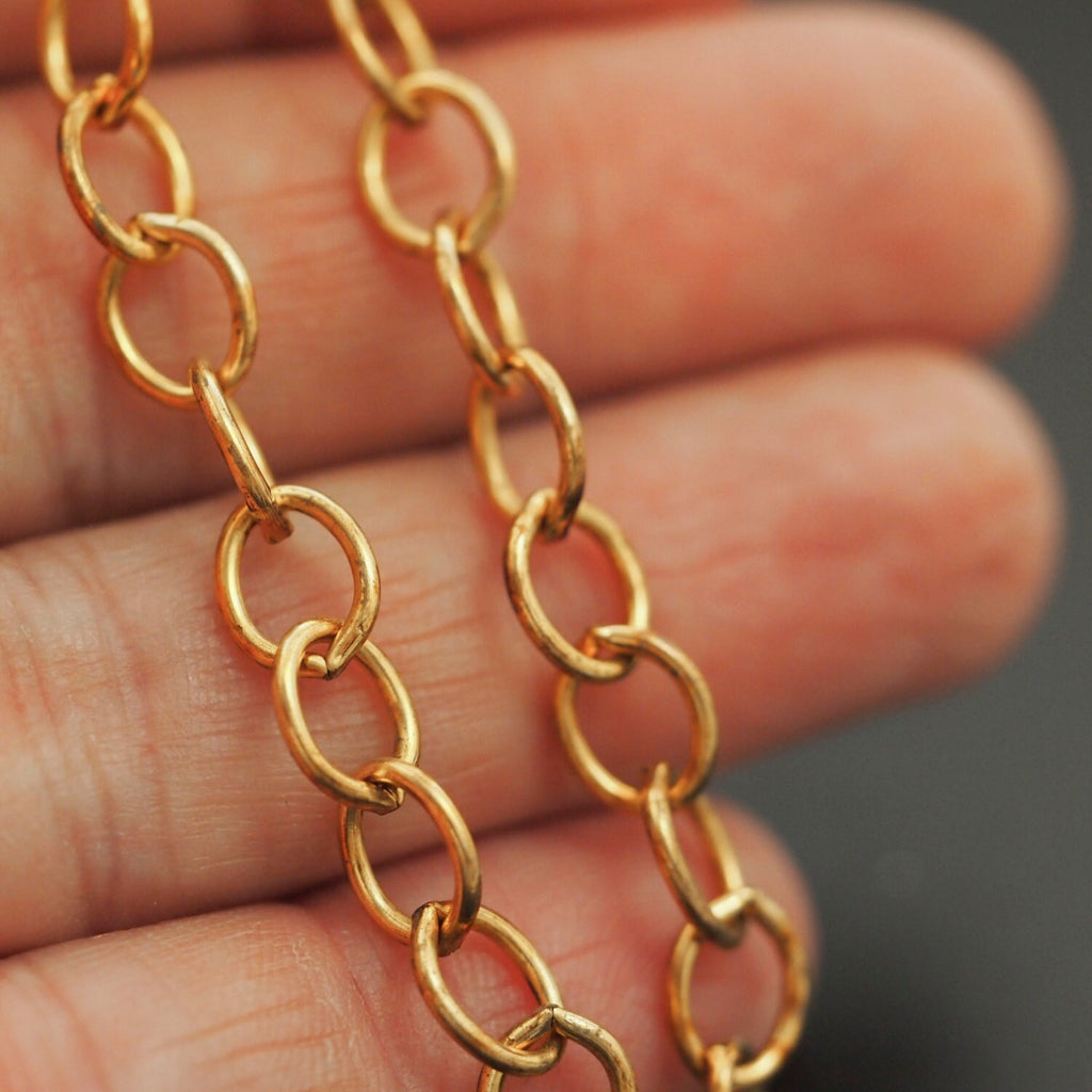 Solid Brass 6.3mm Links - Oval Cable Chain - By the Foot or Finished with a Gold Plate Lobster Clasp - Made in the USA
