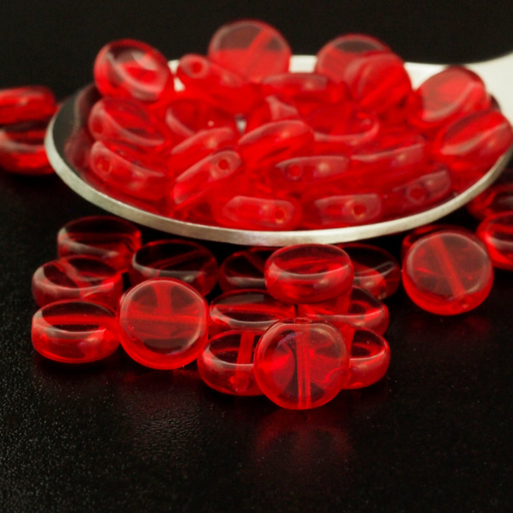 20 - 8mm Siam Ruby Dime Beads - Czech Pressed Glass Flattened Rounds - 100% Guarantee