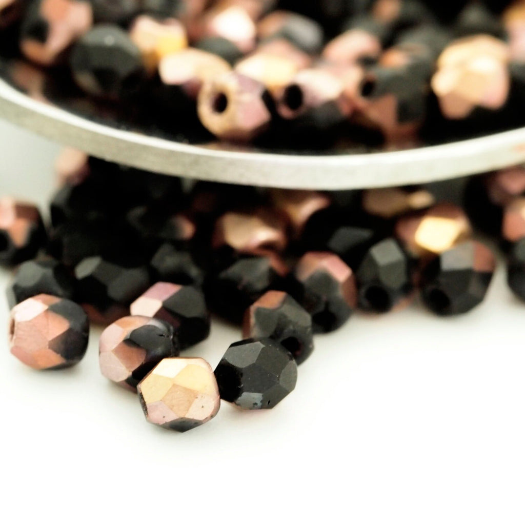 4 Grams - 3mm Czech Apollo Jet Firepolish Faceted Round Beads - 100% Guarantee