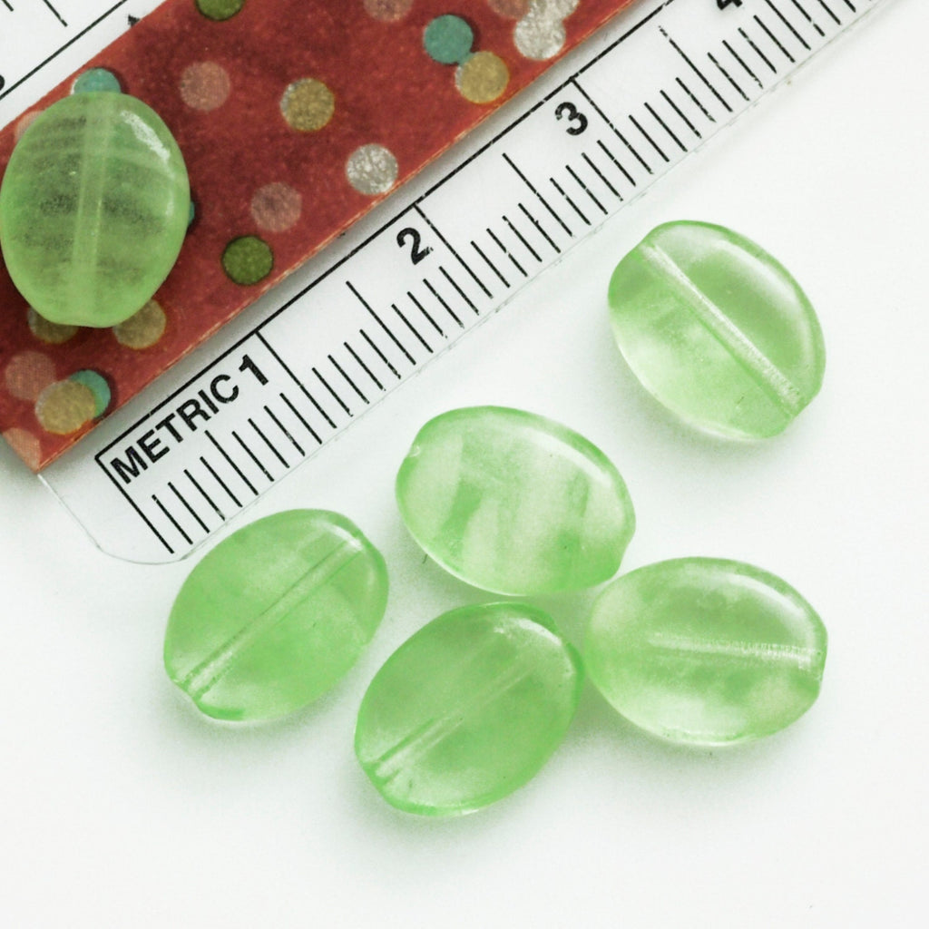 5 - 12mm X 10mm Glow in the Dark Flattened Oval Peridot Beads - Czech Pressed Glass - 100% Guarantee