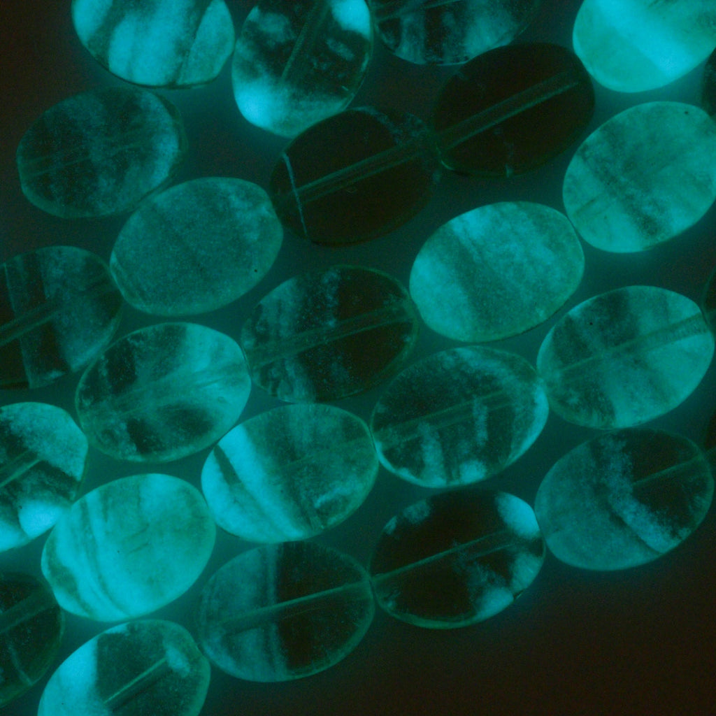 5 - 12mm X 10mm Glow in the Dark Flattened Oval Peridot Beads - Czech Pressed Glass - 100% Guarantee