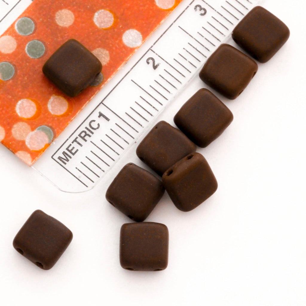20 - 6mm CzechMates Tile Beads - Matte Chocolate Brown -100% Guarantee