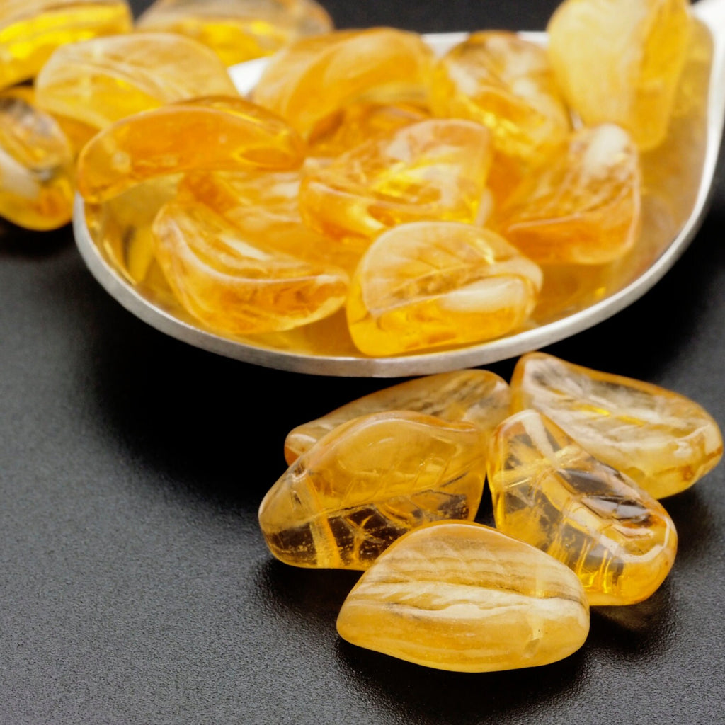 10 Glow in the Dark Topaz Czech Leaf Beads - 14mm x 9mm