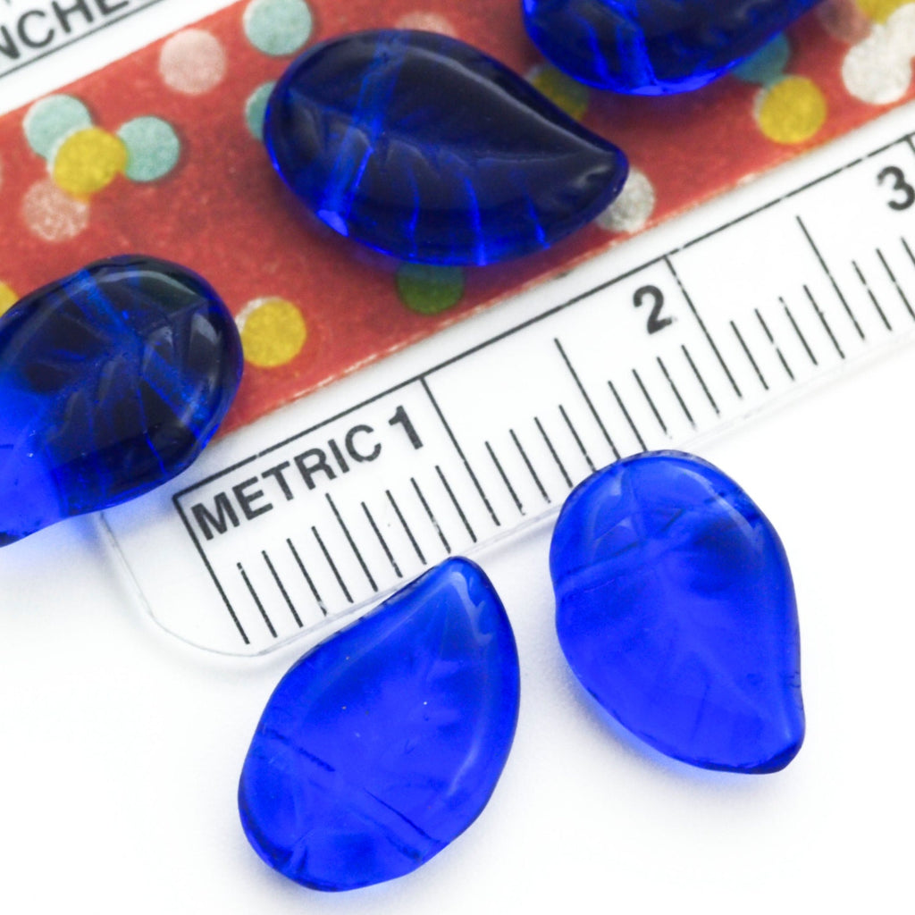 20 Deep Blue Sapphire Eucalyptus Leaves Beads - 12mm X 9mm - Czech Glass - 100% Guarantee