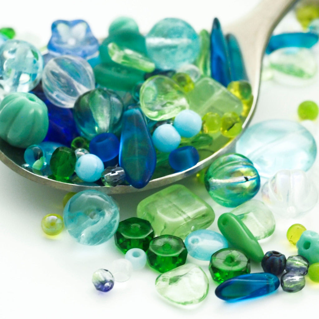 Lagoon Bead Mix - A Soup of Japanese Seed Beads and Czech Pressed Glass Beads