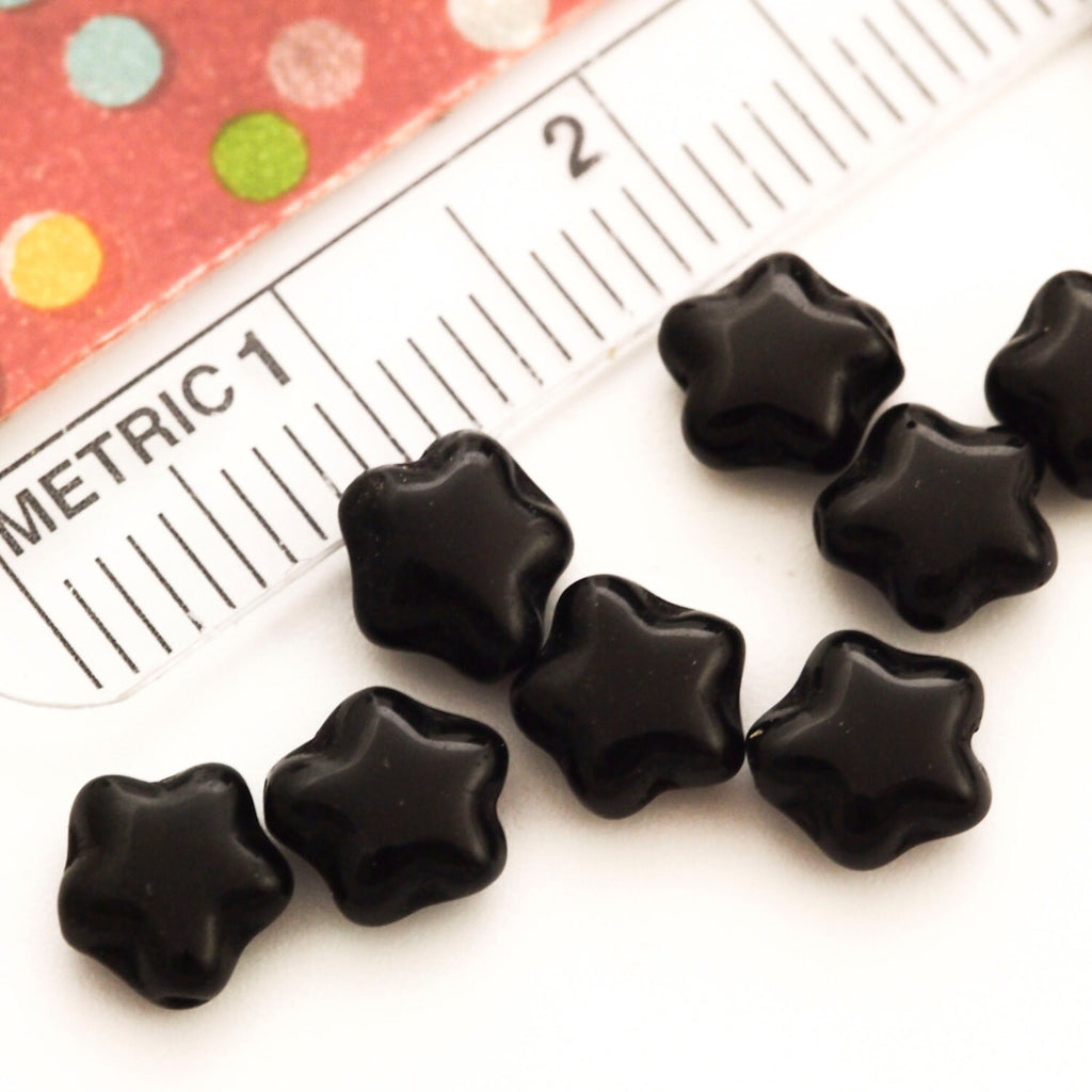 15 Star Beads - Jet Black Czech Pressed Glass - 6mm - 100% Guarantee