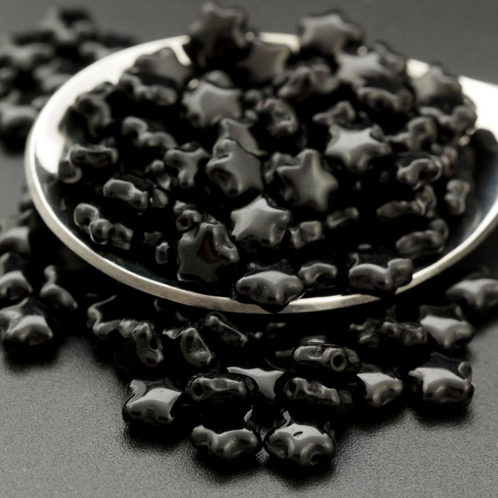 15 Star Beads - Jet Black Czech Pressed Glass - 6mm - 100% Guarantee