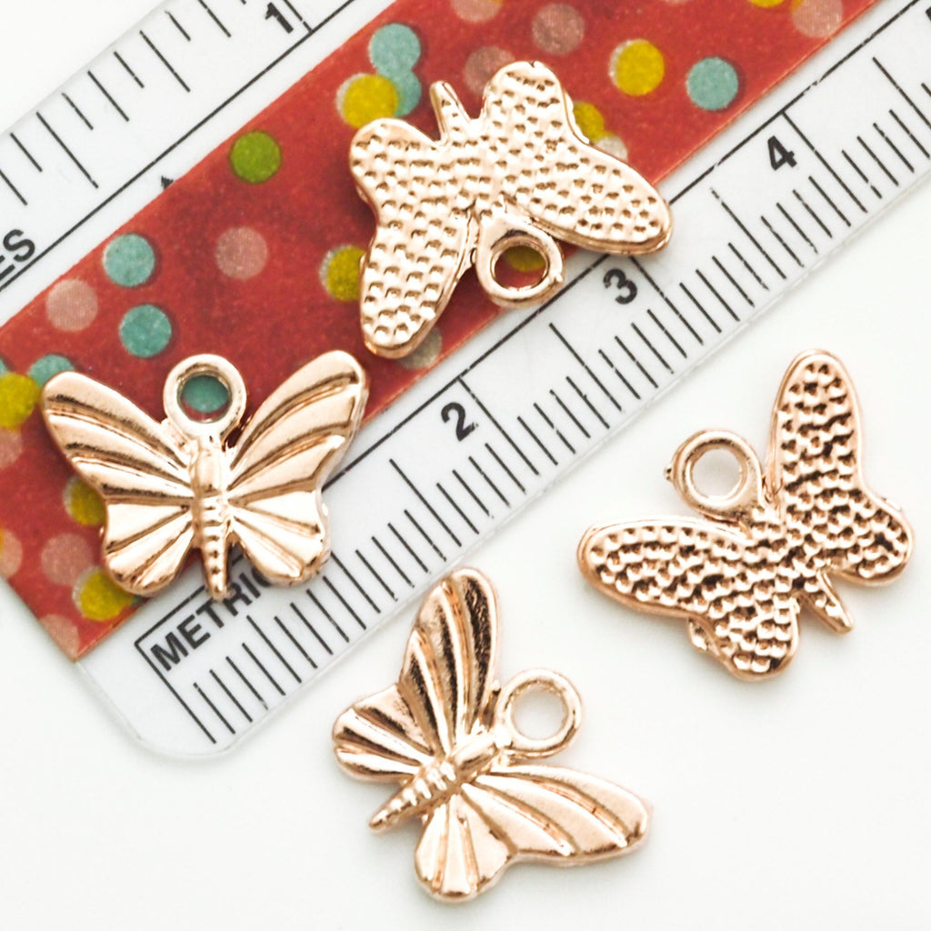 5 Rose Gold Plated Butterfly Charms - 16mm X 11mm - 100% Guarantee