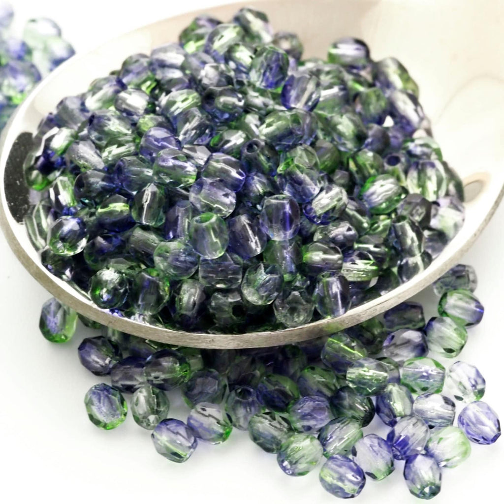 70 - 3mm Firepolish Blueberry Green Tea Czech Glass Beads - Faceted Rounds - 100% Guarantee