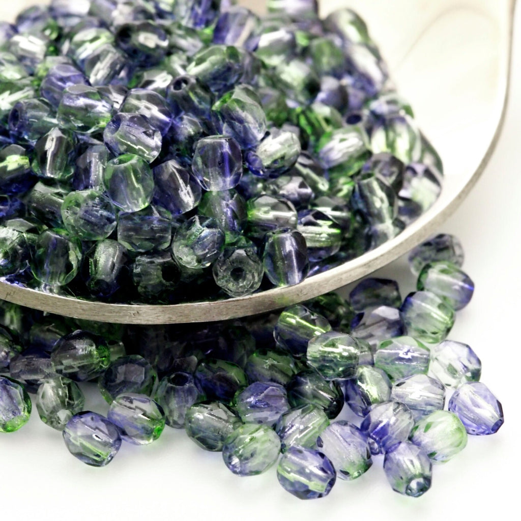70 - 3mm Firepolish Blueberry Green Tea Czech Glass Beads - Faceted Rounds - 100% Guarantee