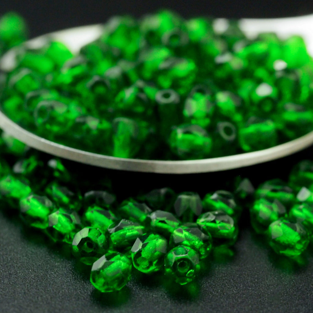 4 Grams - 4mm Green Emerald Czech Glass Beads - Faceted Rounds - 100% Guarantee