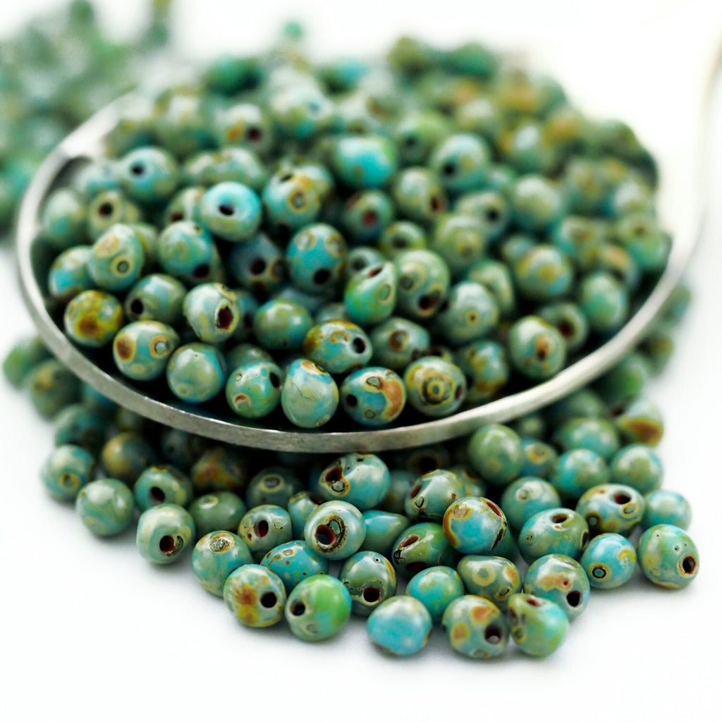 Opaque Turquoise Blue Picasso Fringe Glass Beads - 3.4mm Miyuki Tear Drops - 100% Guarantee