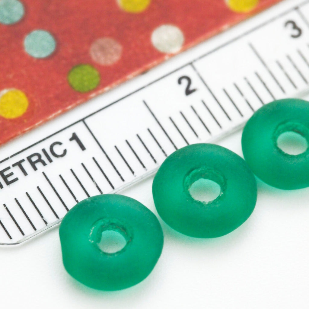 40 Matte Emerald Donut Czech Glass Beads - 100% Guarantee