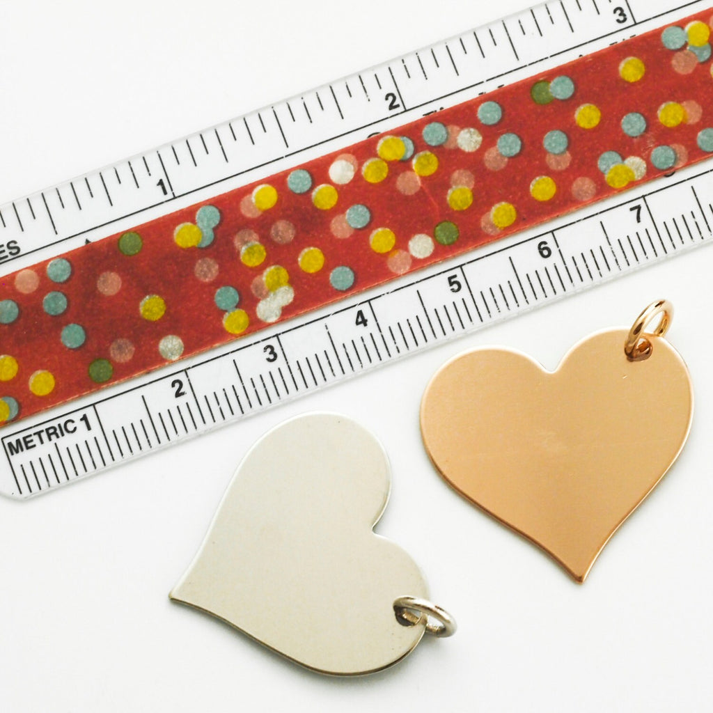 5 Heart Stamping Blanks, Discs - Filed and Polished with Jump Rings - 25mm Jewelry Grade - Bronze, Brass, Copper, Nickel Silver