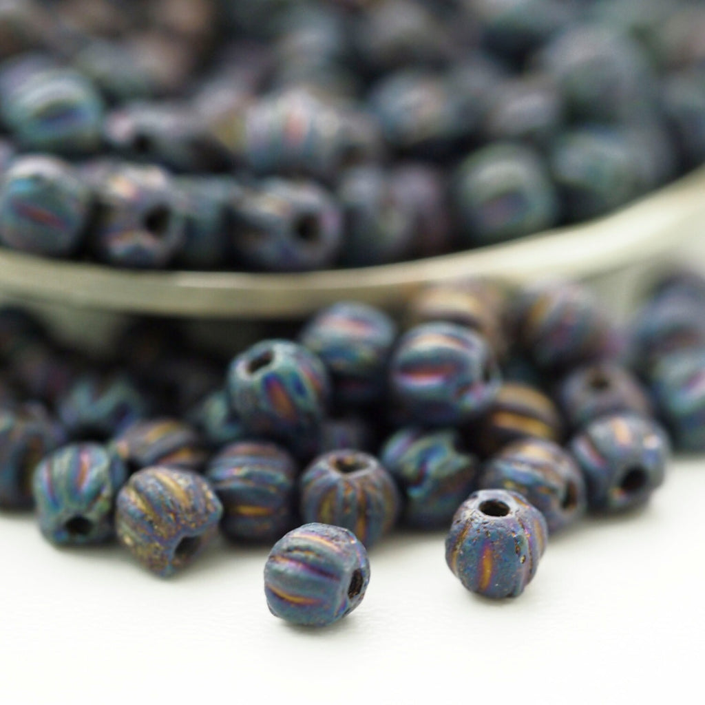 50 - 3mm Matte Iris Blue Melon Czech Bead - 100% Guaranteed