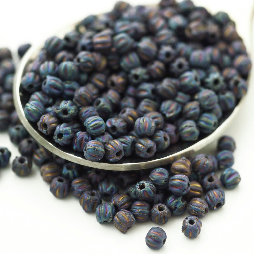 50 - 3mm Matte Iris Blue Melon Czech Bead - 100% Guaranteed