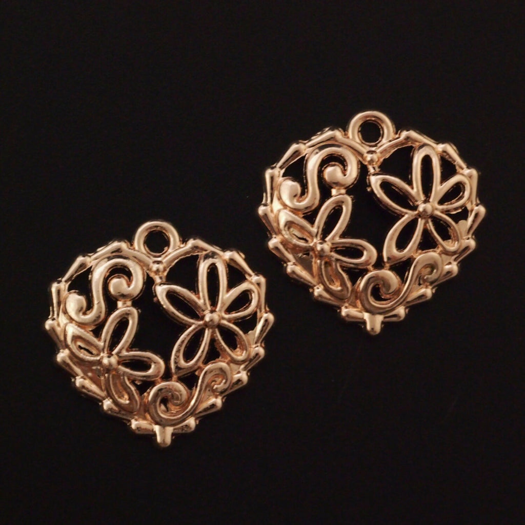 Clearance 5 Rose Gold Plated Filigree Heart Charms - 20mm - 100% Guarantee