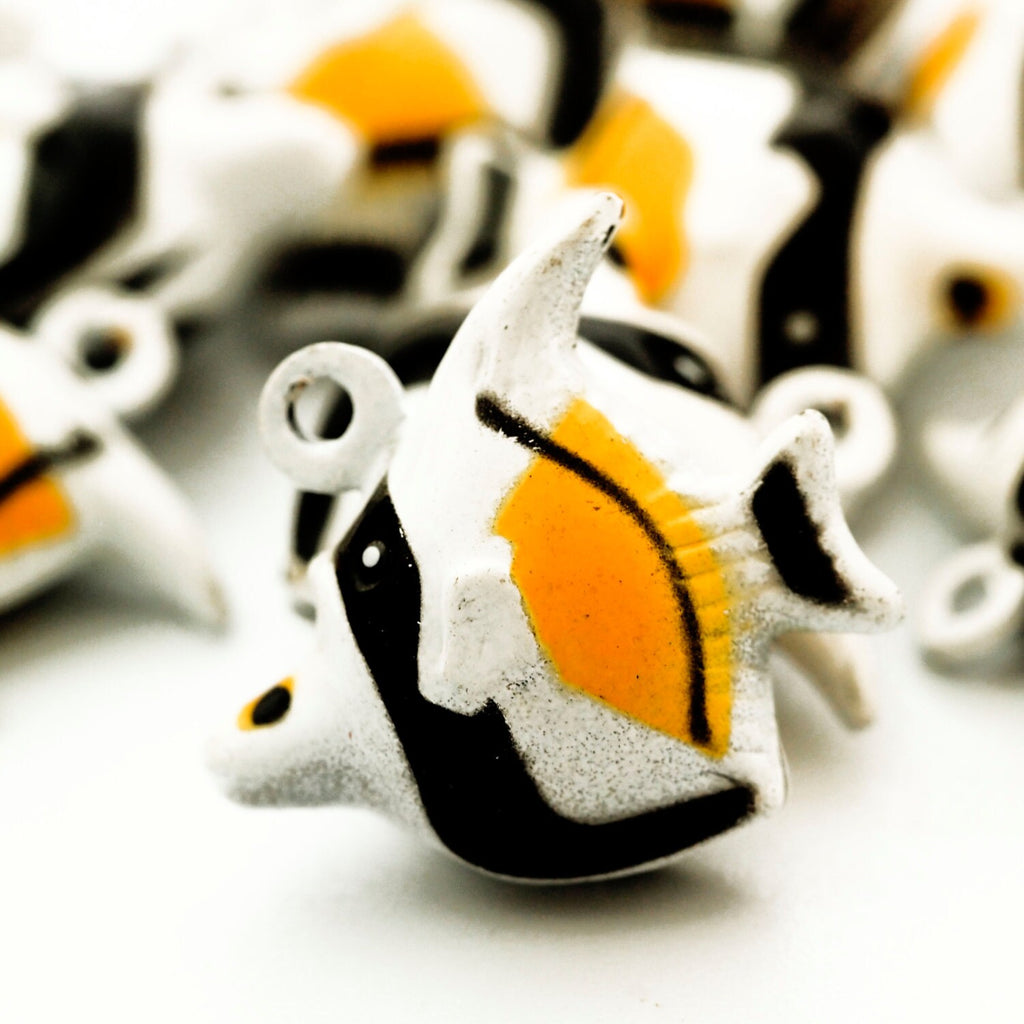 Clearance Sale 6 Black and White Angelfish Bells 24mm X 21mm