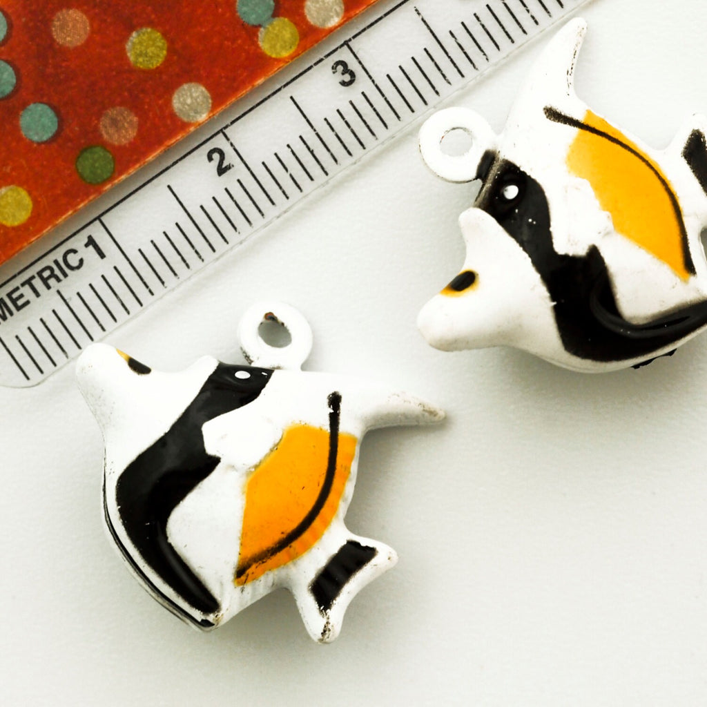 Clearance Sale 6 Black and White Angelfish Bells 24mm X 21mm