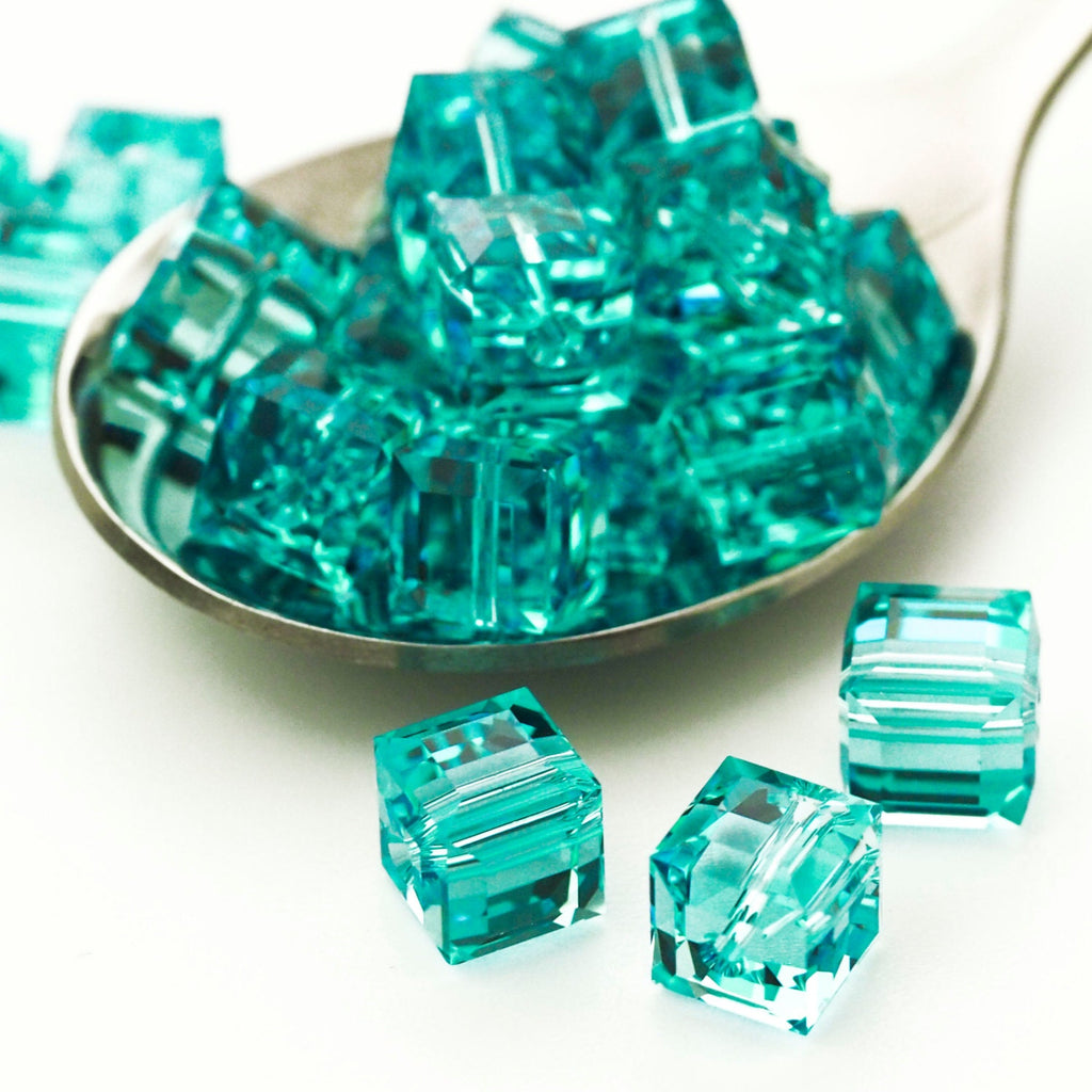 2 - Swarovski 8mm Light Turquoise Cube Beads - 100% Guarantee