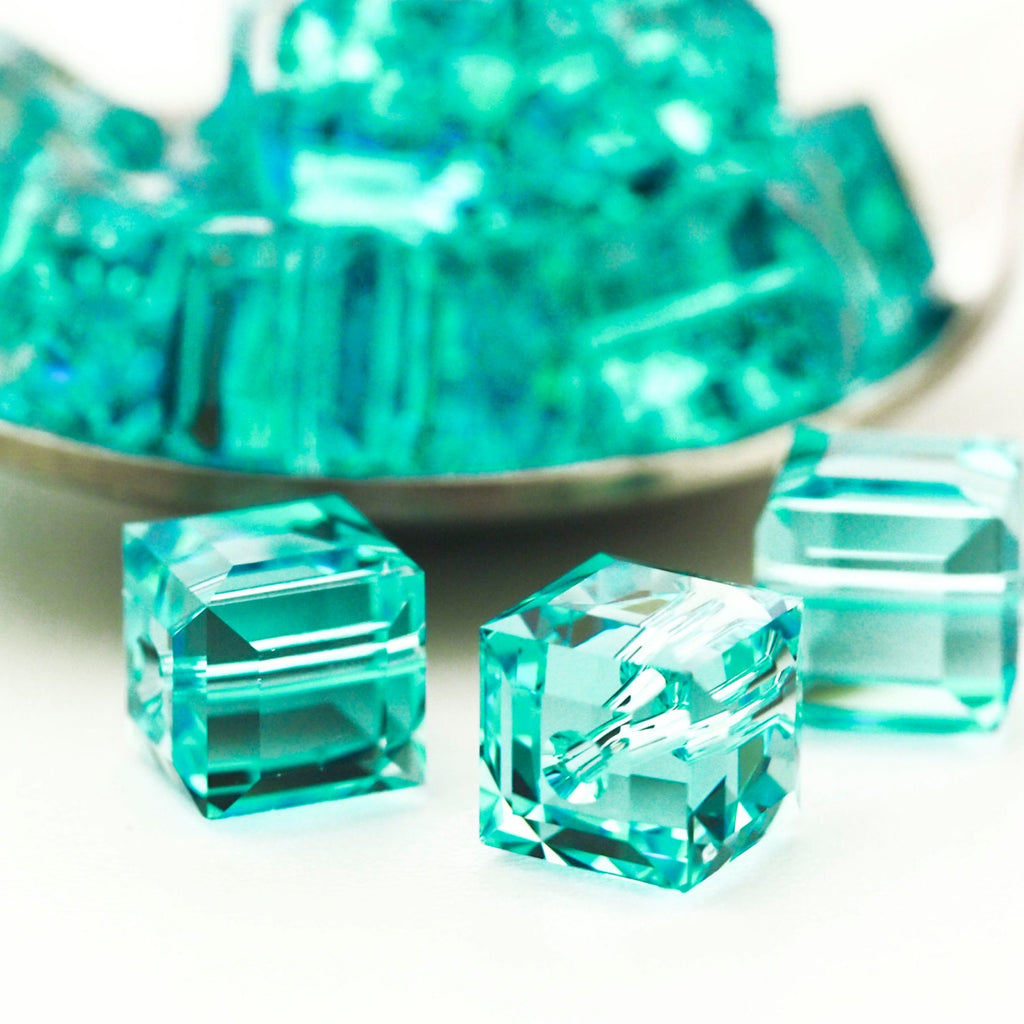 2 - Swarovski 8mm Light Turquoise Cube Beads - 100% Guarantee