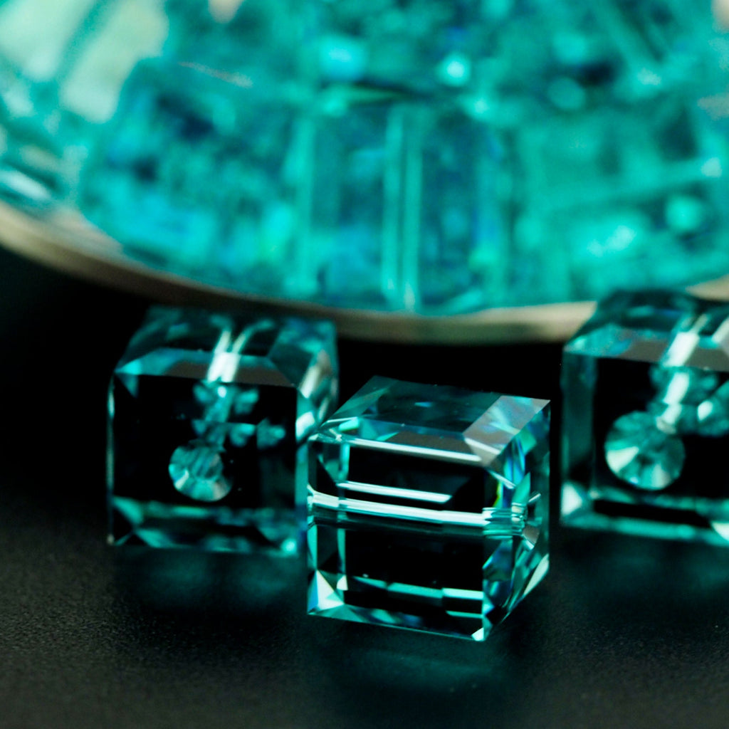 2 - Swarovski 8mm Light Turquoise Cube Beads - 100% Guarantee