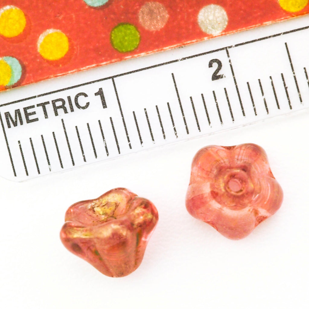 15 Glow in the Dark Luster Transparent Topaz Pink, Aquamarine, Sapphire Bell Flowers Czech Beads - 8mm x 6mm 100% Guarantee