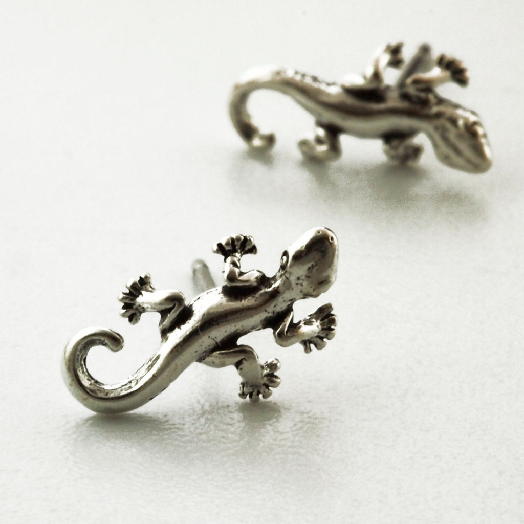 1 pair of Antique Sterling Silver Gecko Posts  - 12mm x 5mm